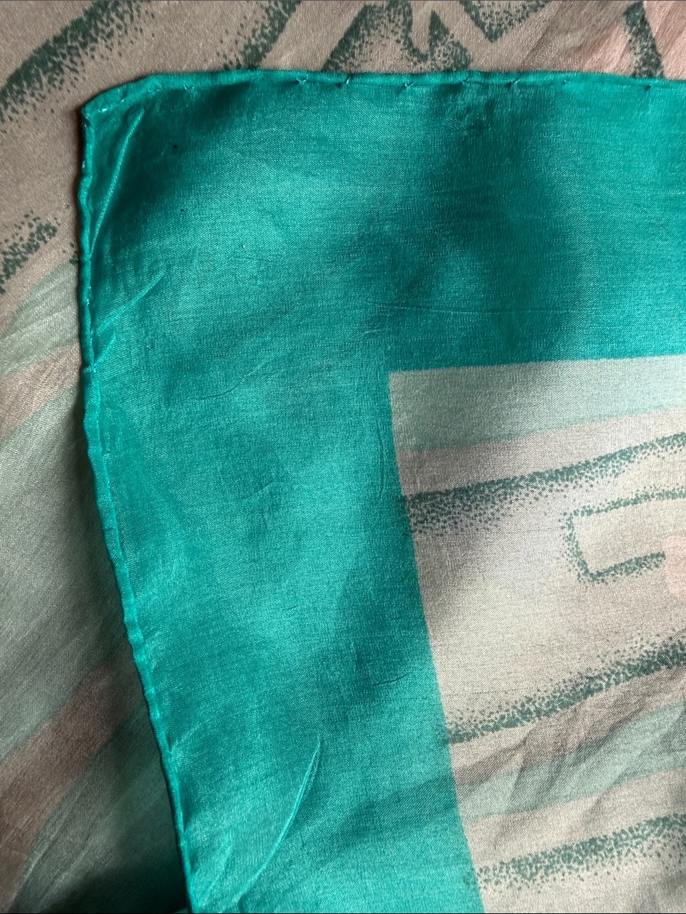 VTG Abstract Art Deco Avian Bird Flowy Silk Scarf Teal Waves Trees Square Retro - Picture 12 of 14